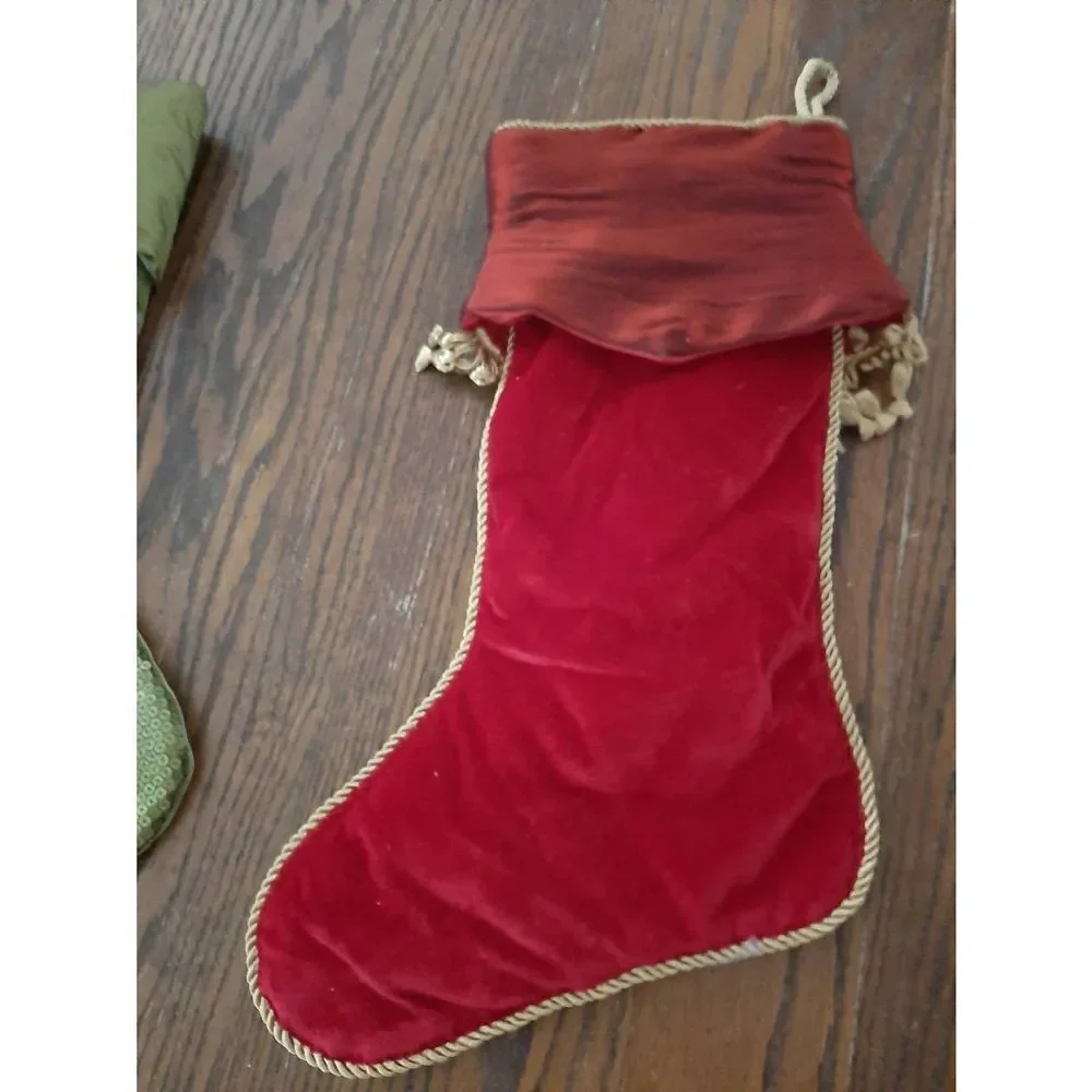 Lot 2 Fancy Christmas Holiday Stockings Red Gold Green
